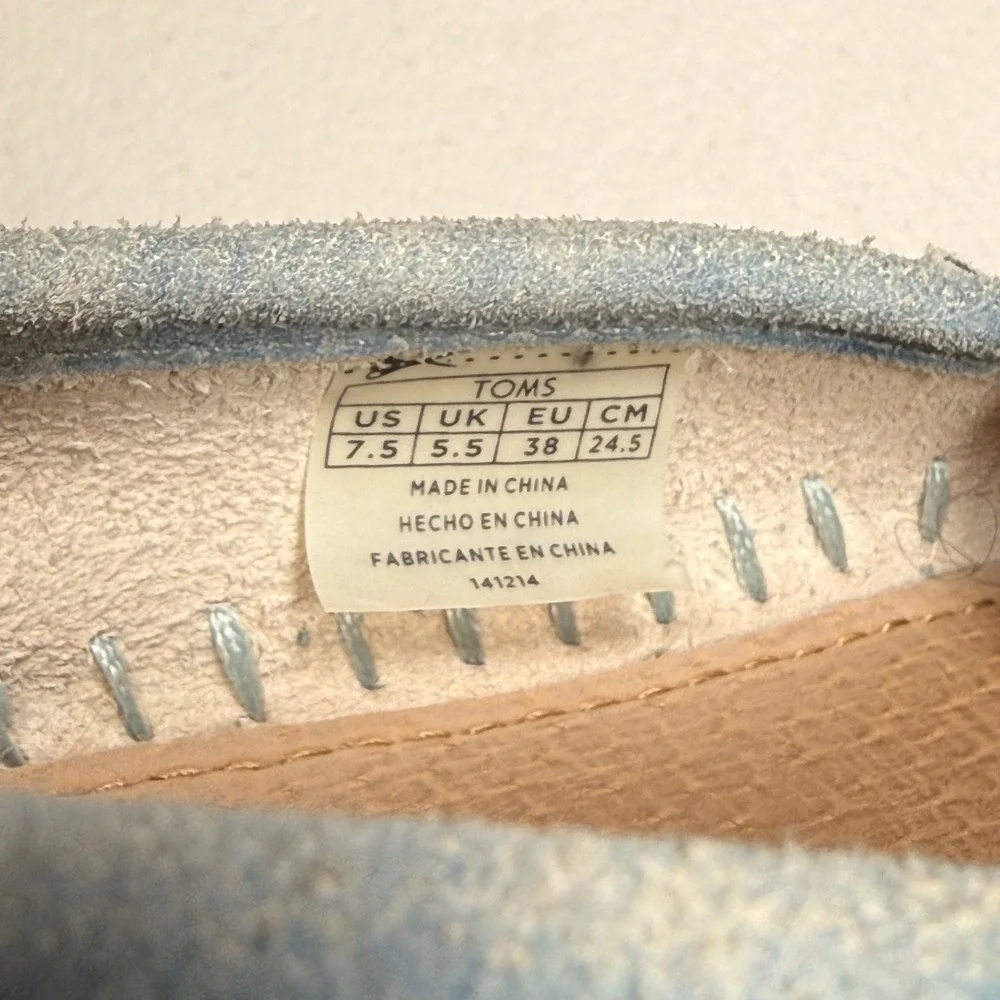 TOMS Alpargata Light Blue Acid Wash Suede Slip On Espadrille Flats Womens 7.5